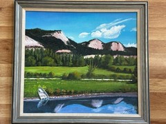 T N MAPLES SANTA FE N.M. ARTIST LANDSCAPE PAINTING ON PANEL 23.5″ X 25.5″