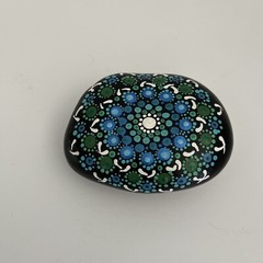 Dot Mandala Hand Painted Art Stone Blues And Greens One Of A Kind 4 Inches