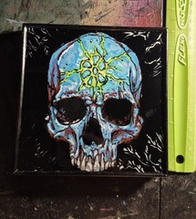 Skull Glass Painting, Art, Gothic Art, Hand Painted. Goth. Reverse Painting