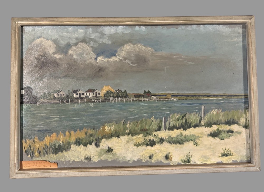 Vintage Country Seaside Landscape Oil Painting on Board Long Beach Island NJ