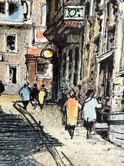 VTG Architecture City Street Painting Signed 12 X 9″ Matted Galley Wall Framed