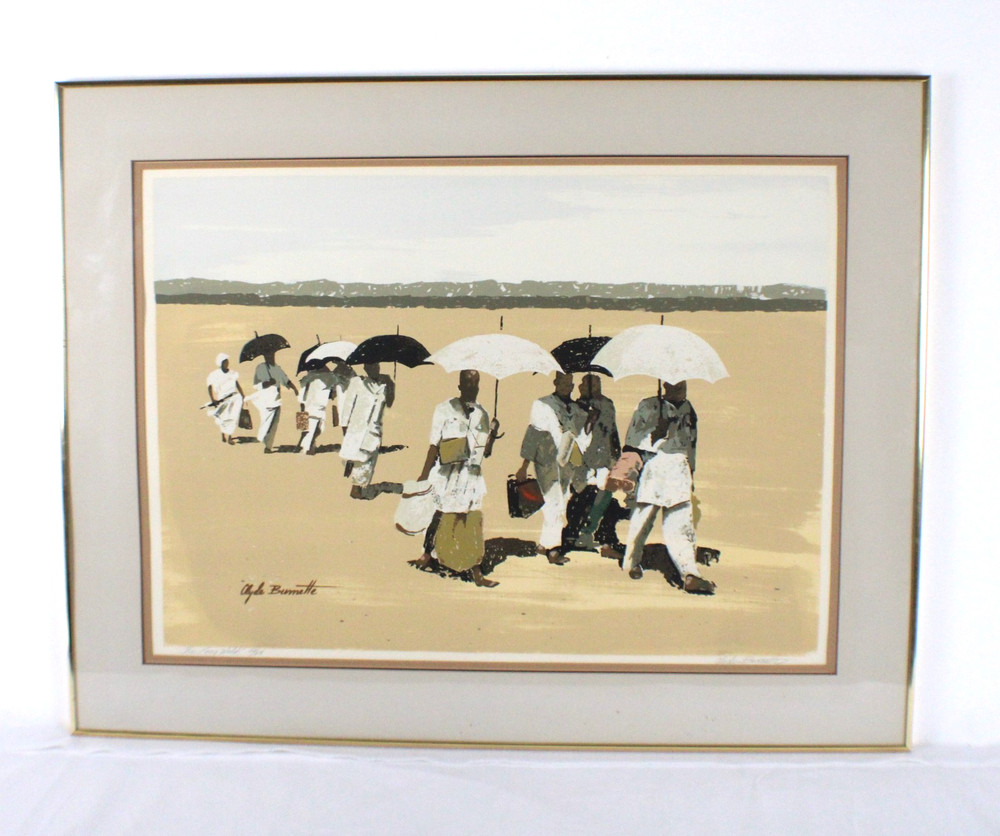 Clyde Burnette Mid Century „The Long Walk“ 27/28 Serigraph Hand Painted Signed