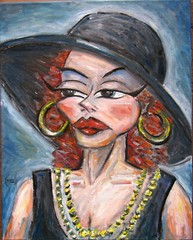MYSTERY LADY 16×20 woman hat red hair Canvas oil painting NEW original Crowell