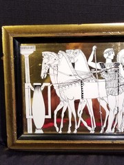 Gilded Painting Gold Leaf Roman Horse Chariot Race vtg Art 1’x6″ Tiles Antique