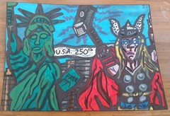 Drawing Painting Usa 250th Anniversary Thor Statue Liberty Marvel Avengers York