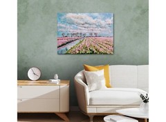 Oil painting ORIGINAL art Pink tulips Tulip fields art