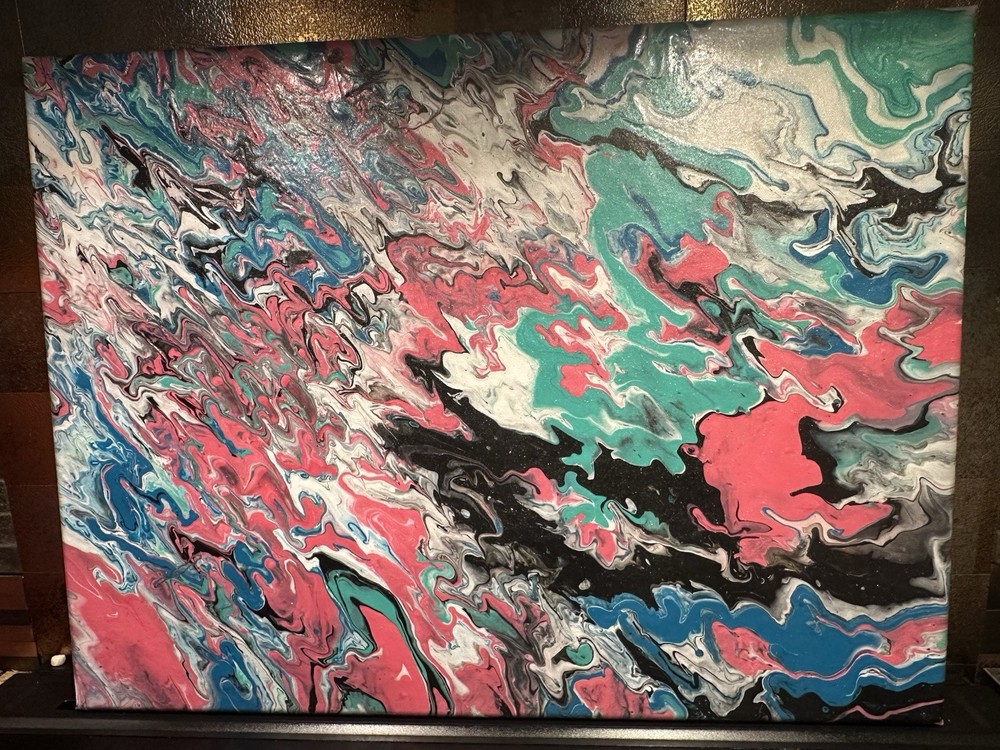 Original Fluid Acrylic Painting 18×24 OOAK Abstract Cosmic Storm Neon Canvas