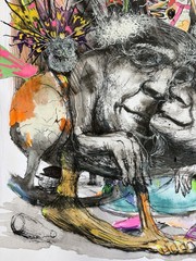 Ink On Cardboard Alain Donate 16”x 23”original Cuban Artist Surreal Art