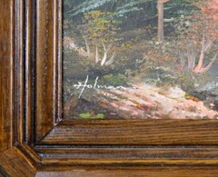 Vintage 8″x10″ Oil Painting Signed Holman Mountain Landscape13″x15″ Wood Frame