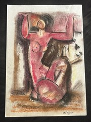 AMEDEO MODIGLIANI drawing and painting on old paper signed stamped vintage