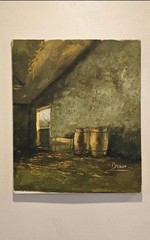 Jorge Tarallo Braun Untitled Rustic Farmhouse Oil Painting c1970s 28×24 Signed