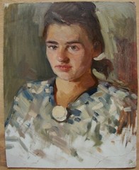 Ukrainian Soviet USSR oil painting realism female portrait young lady