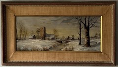 ANTIQUE 19TH CENTURY SNOW LANDSCAPE OIL PAINTING OLD HUDSON RIVER SCHOOL 1893
