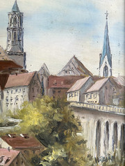 Oil painting undetermined sign church view on Rottweil Wilhelm Rahn rare