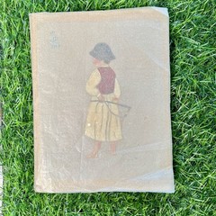 Vtg 1937 Painting Silk Textile Art – European German Poland Italian Alpine Child