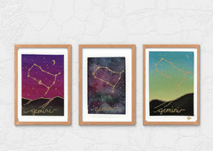 ACEO / ATC Original GEMINI Zodiac Horoscope Constellation SET OF 3 PRINTS