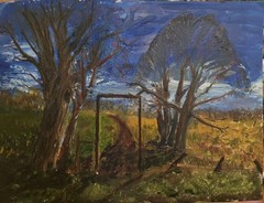 Country Path with Trees Blue Sky Landscape Painting 12×16 Original Oil