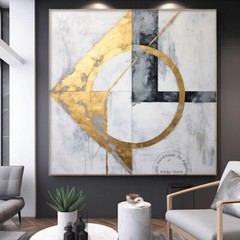 Golden Circle Oil Painting on Canvas Hand Painted Abstract Wall Art For Decor