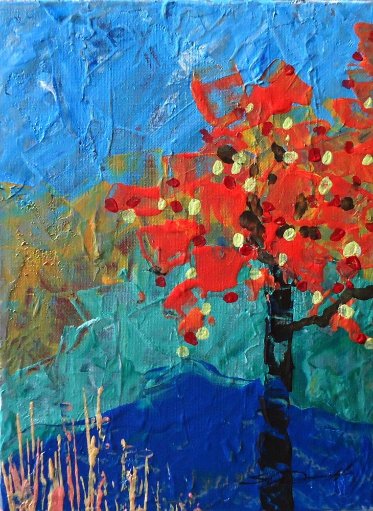 ORIGINAL PAINTING acrylic canvas „Orange Tree“ 12×9 stretched by Steven G. Graff