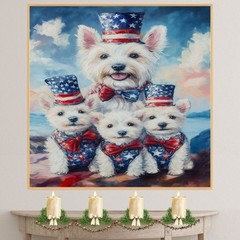 Patriotic Westie Dog Family Canvas Wall Art for Fourth of July