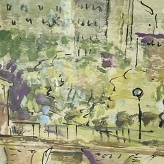 Alfred Birdsey Watercolor Abstract Art Painting Boston Public Garden Swan Boats