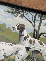 Vintage Paint By Number Painting Hunting Camp Pointer Setter Dogs Framed Pair