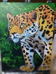Jaguar original painting 12x16Hard Board Panel Canvas.Acrylic Painting