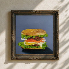 Original Oil Painting Hamburger Burger Food Art on Canvas 12×12 Inches Handmade