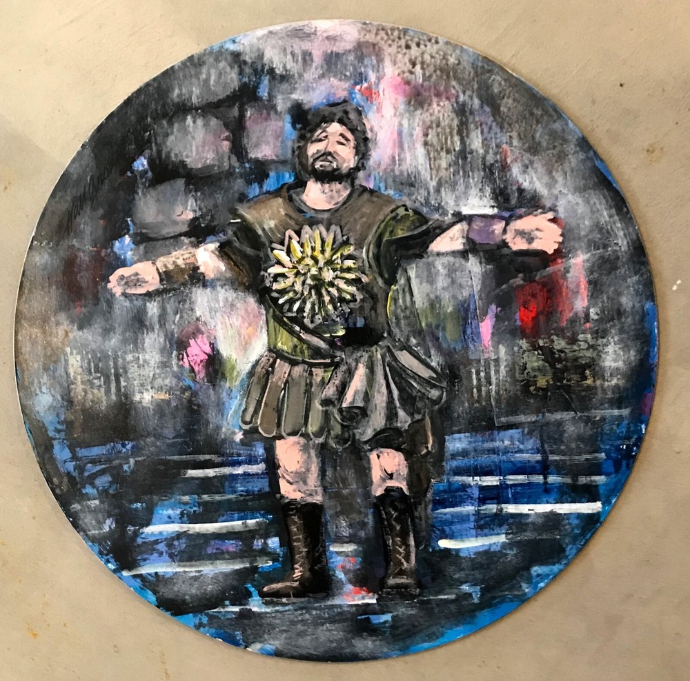 Medieval Warrior 15×15 inches acrylic on illustration board Hall Groat Sr.