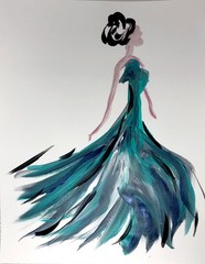 Elegant fashion dress expressionist modern art painting 14X11 Gallery Paper