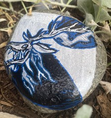 Hand Painted Rock “Wendigo In The Night” Acrylic Art Decor, Gift, Halloween