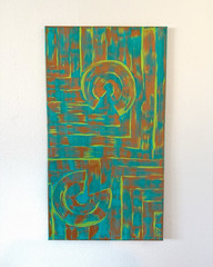 Abstract Textured Canvas Painting Wall Art Teal Orange Green Unframed