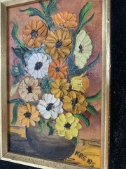 Gallery Wall Set of Two Framed 9”Floral Textured Color Signed Paintings