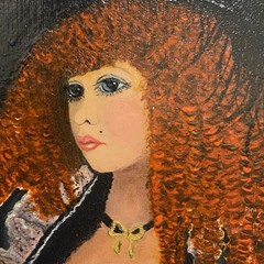 Vintage Painting 14×11 Victorian Lady Woman Portrait Red Head Black Dress & Hat