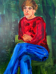 Handmade oil painting boy Ukrainian vintage 1960s Length 27inch Width19