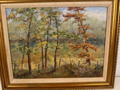 Vintage Lillian Renshaw Signed Oil on Board Painting Black River, Missouri