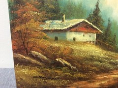 Signed Phillip Cantrell Vintage Oil Painting House in the Woods 12” x 16”