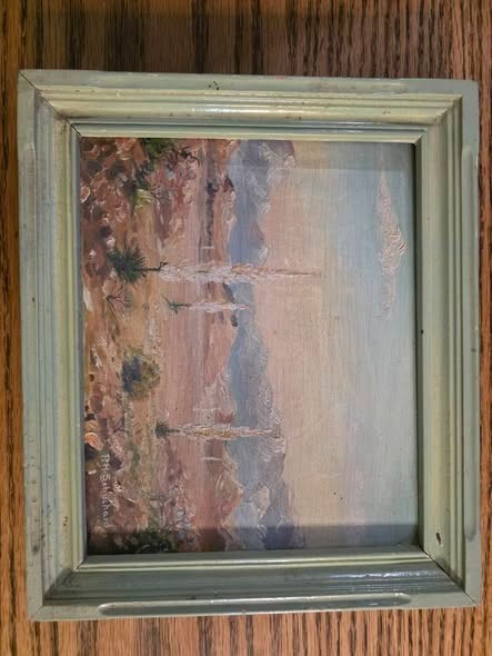 pair of signed P. H. Schuchard, vintage oil on plywood, California desert scenes