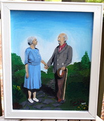 Vtg ‚ELDERLY COUPLE‘ PORTRAIT Acrylic Painting On Board Signed Framed 20″ x 16″