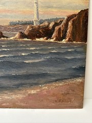 WILLIAM HILLIARD PAINTING ANTIQUE COASTAL LIGHTHOUSE BEACH LANDSCAPE FAMOUS OIL