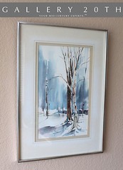 FAB! MID CENTURY ORIG WINTER WATERCOLOR LANDSCAPE PAINTING! 60’S 70’S TREE ART