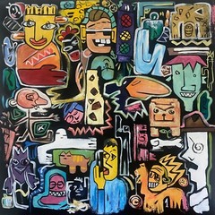 Original Painting Abstract Figurative Pop Art Whimsical Characters Art 50×50″
