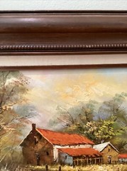 STRANGER COOPER. Vintage Painting on Canvas “ Family Farms “Framed
