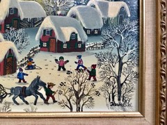 Primitive Hungarian – Hungary Village Painting by A. Kowalski (1926- ?)