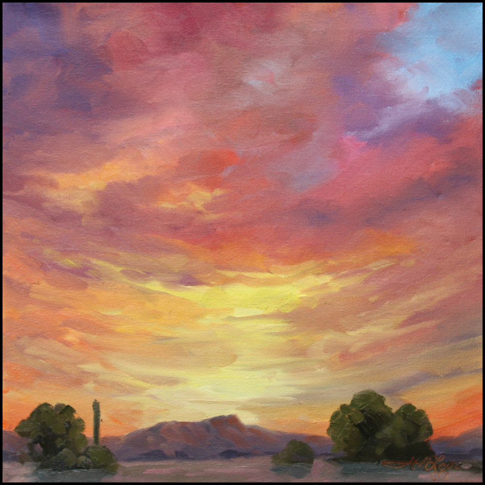 Love Art Original Oil Painting Arizona Landscape Southwestern Bright Sunset Sky
