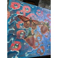 Original Butterfly Painting Strawberry Art Handmade Miniature surrealism artwork