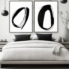 Set of 2 Original paintings. Acrylic Ink on Paper. Unframed. Black and White.