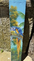 Vintage Oil Painting Blue and Yellow Macaw Signed by Artist Unframed 19×5 1/2