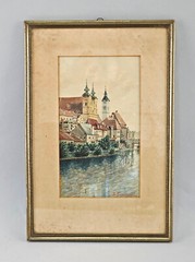 99860271 Watercolour City View With Domblick Signed Faizan 1934 11×16 1/2in
