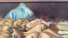 Chuck Oberstein Signed Reclining Female Nude Original Oil Painting 24″x39″